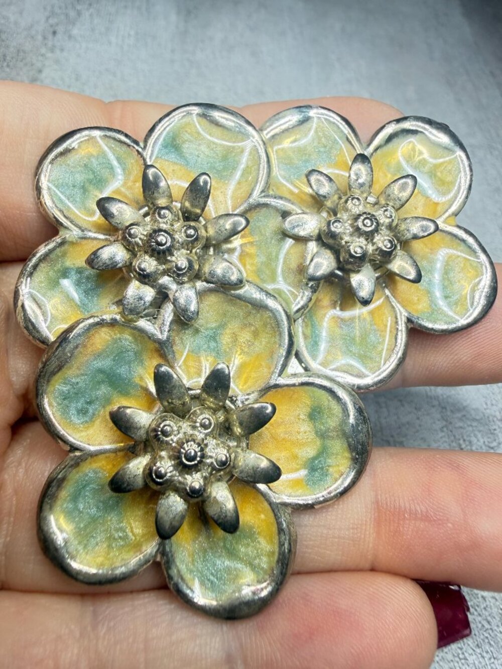 Oil Drip Enamel Flower Brooch Layered Floral Vintage